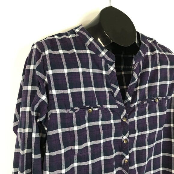 Eddie Bauer Plaid Popover Top Women's XL Roll Tab Woven 100% Cotton Outdoor - Picture 4 of 14